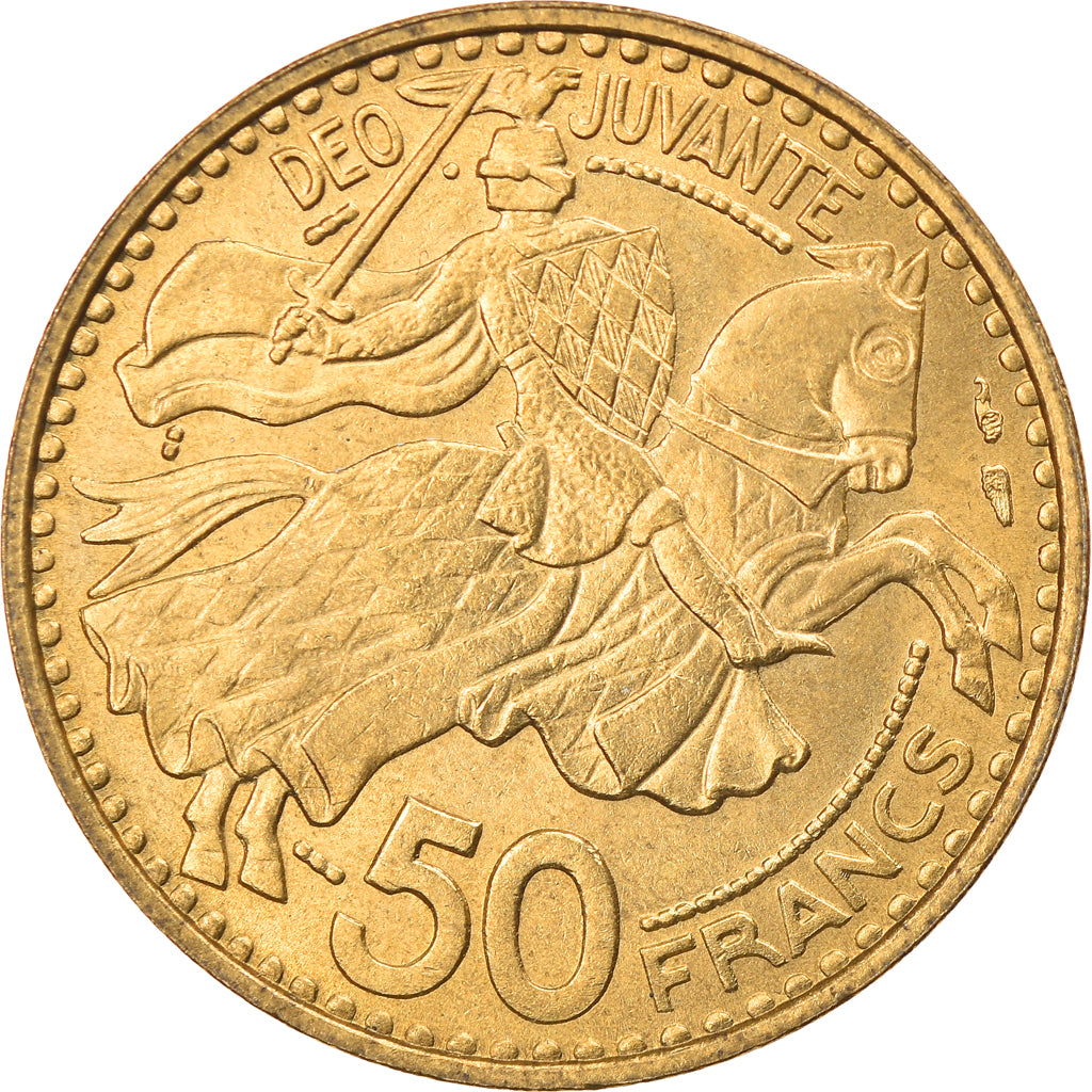 Coin, Monaco, Rainier III, 50 Francs, Cinquante, 1950, AU(50-53)