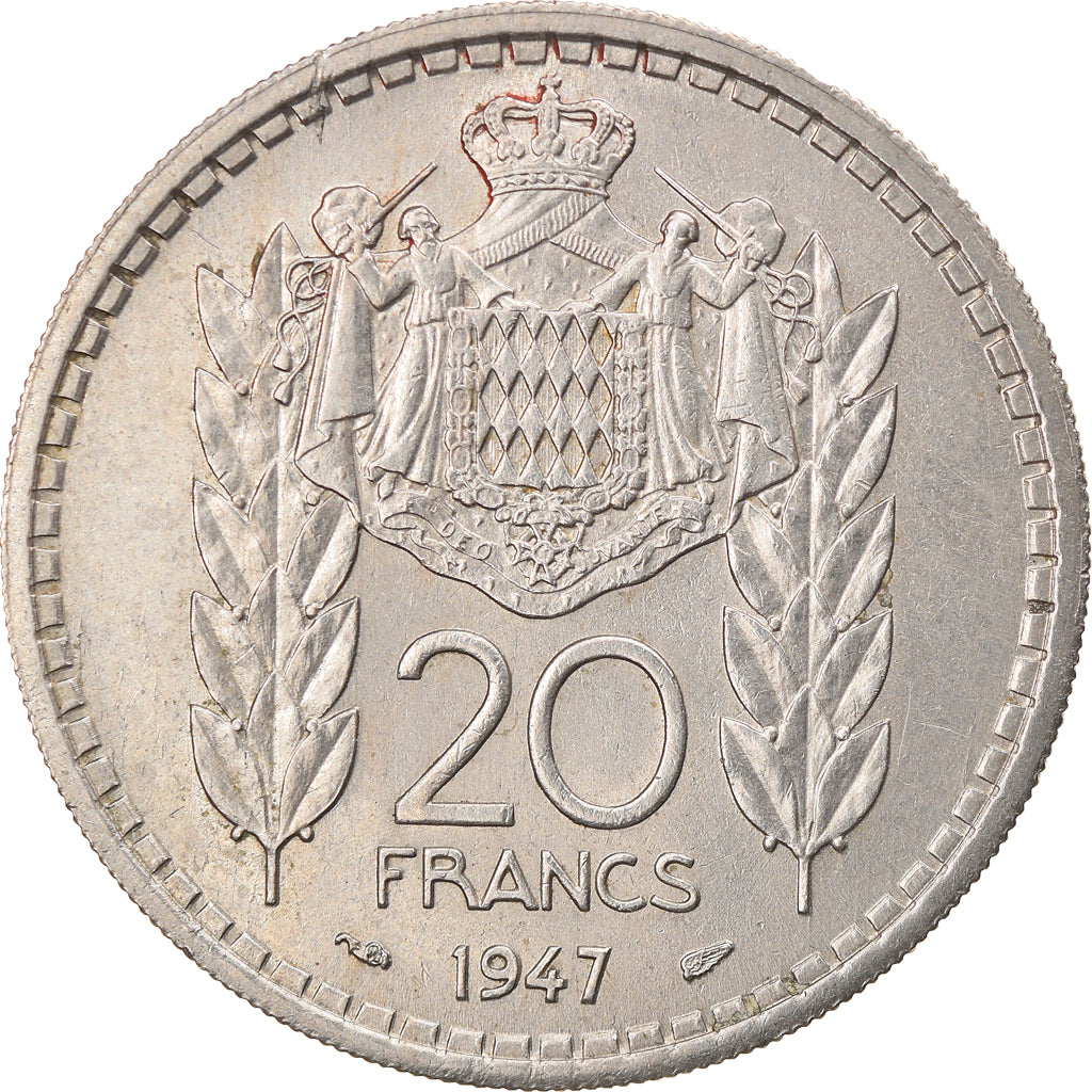 Coin, Monaco, Louis II, 20 Francs, Vingt, 1947, Paris, AU(50-53), Copper-nickel