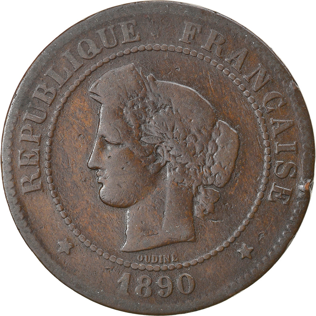 Coin, France, Cérès, 5 Centimes, 1890, Paris, VF(20-25), Bronze, KM:821.1