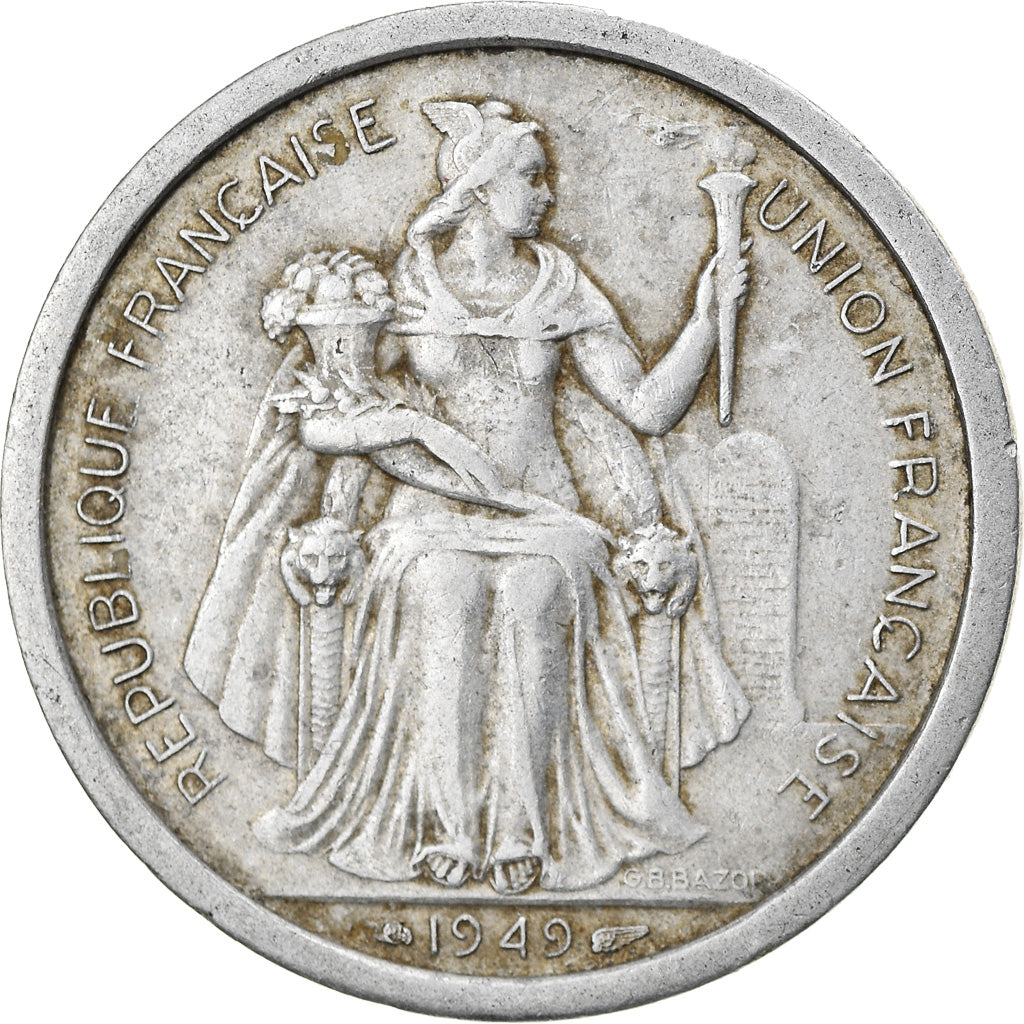 Coin, FRENCH OCEANIA, 2 Francs, 1949, VF(30-35), Aluminum, KM:3