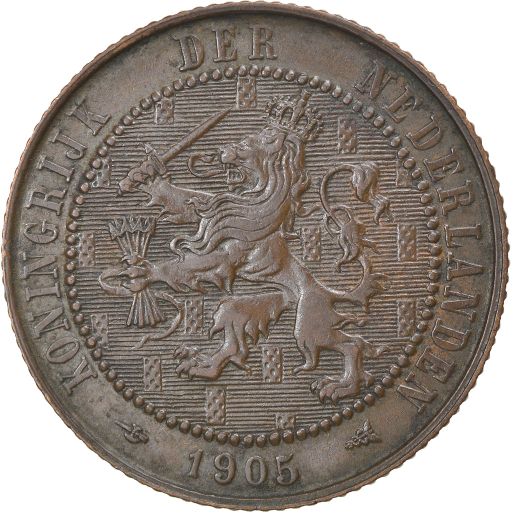 Coin, Netherlands, Wilhelmina I, 2-1/2 Cent, 1905, AU(50-53), Bronze, KM:134