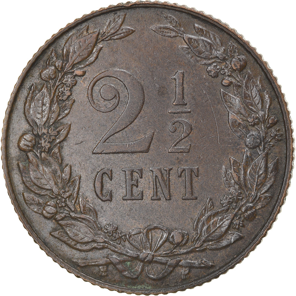 Coin, Netherlands, Wilhelmina I, 2-1/2 Cent, 1905, AU(50-53), Bronze, KM:134