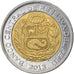 Moneta, Peru, 5 Nuevos Soles, 2013, EF(40-45), Bimetaliczny, KM:344