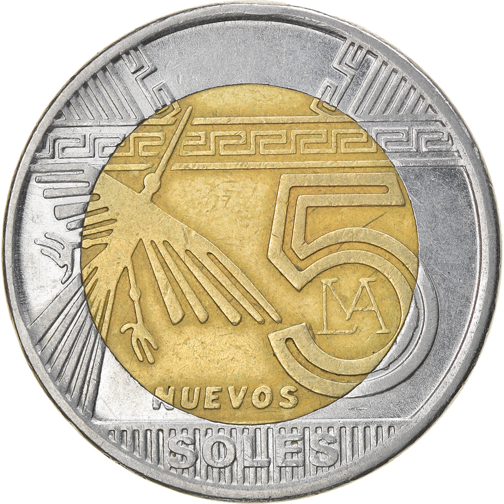Moneda, Perú, 5 Nuevos Soles, 2013, MBC, Bimetálico, KM:344