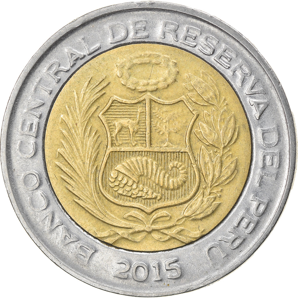 Moneda, Perú, 2 Nuevos Soles, 2015, MBC, Bimetálico, KM:343