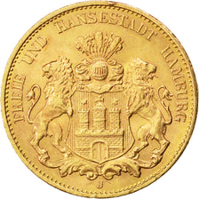 German States, 20 Mark, 1913, Hambourg, KM #618, AU(55-58), Gold, 7.98