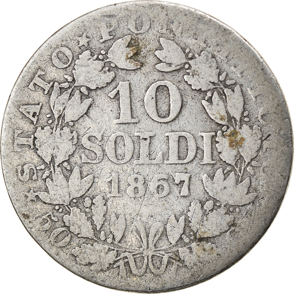 Munten, Italiaanse staten, PAPAL STATES, Pius IX, 10 Soldi, 50 Centesimi, 1867