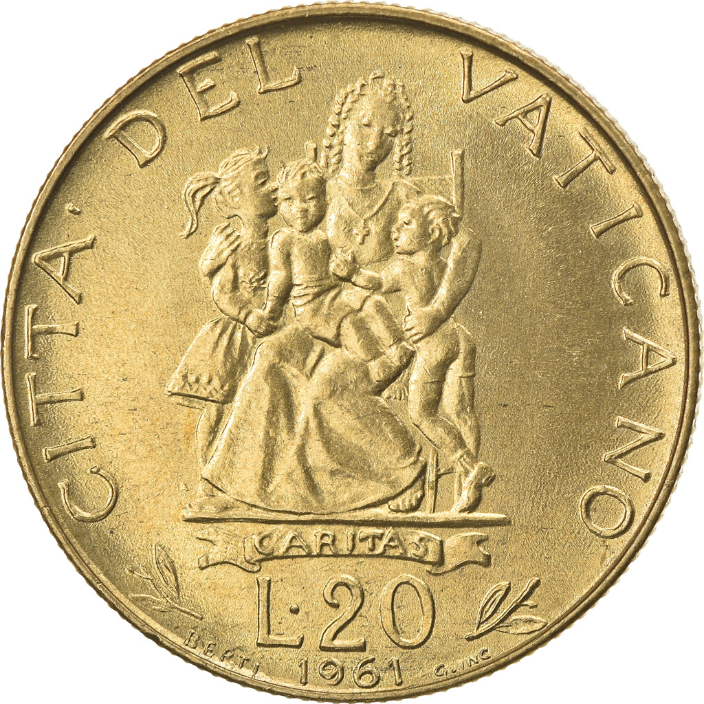 Moeda, CIDADE DO VATICANO, John XXIII, 20 Lire, 1961, MS(63), Alumínio-Bronze