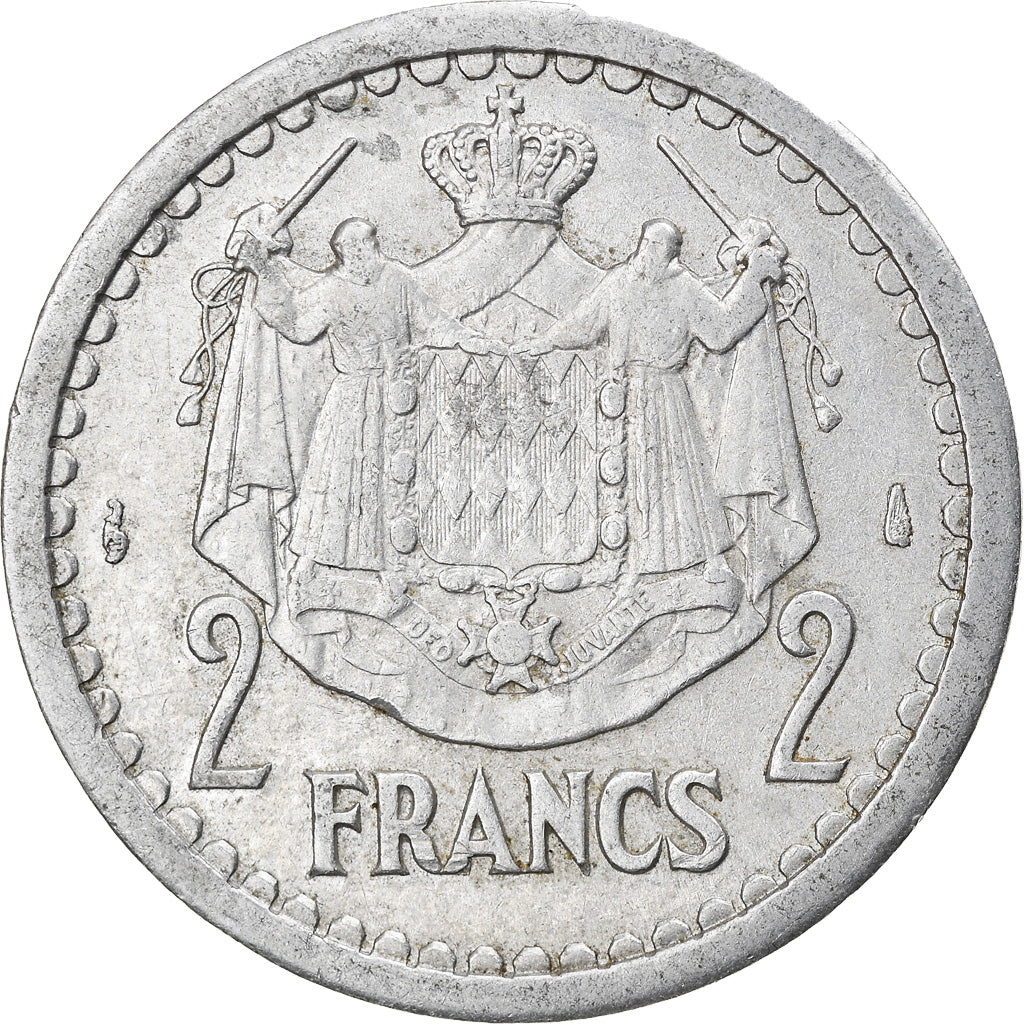 Munten, Monaco, Louis II, 2 Francs, 1943, FR+, Aluminium, KM:121, Gadoury:MC 133