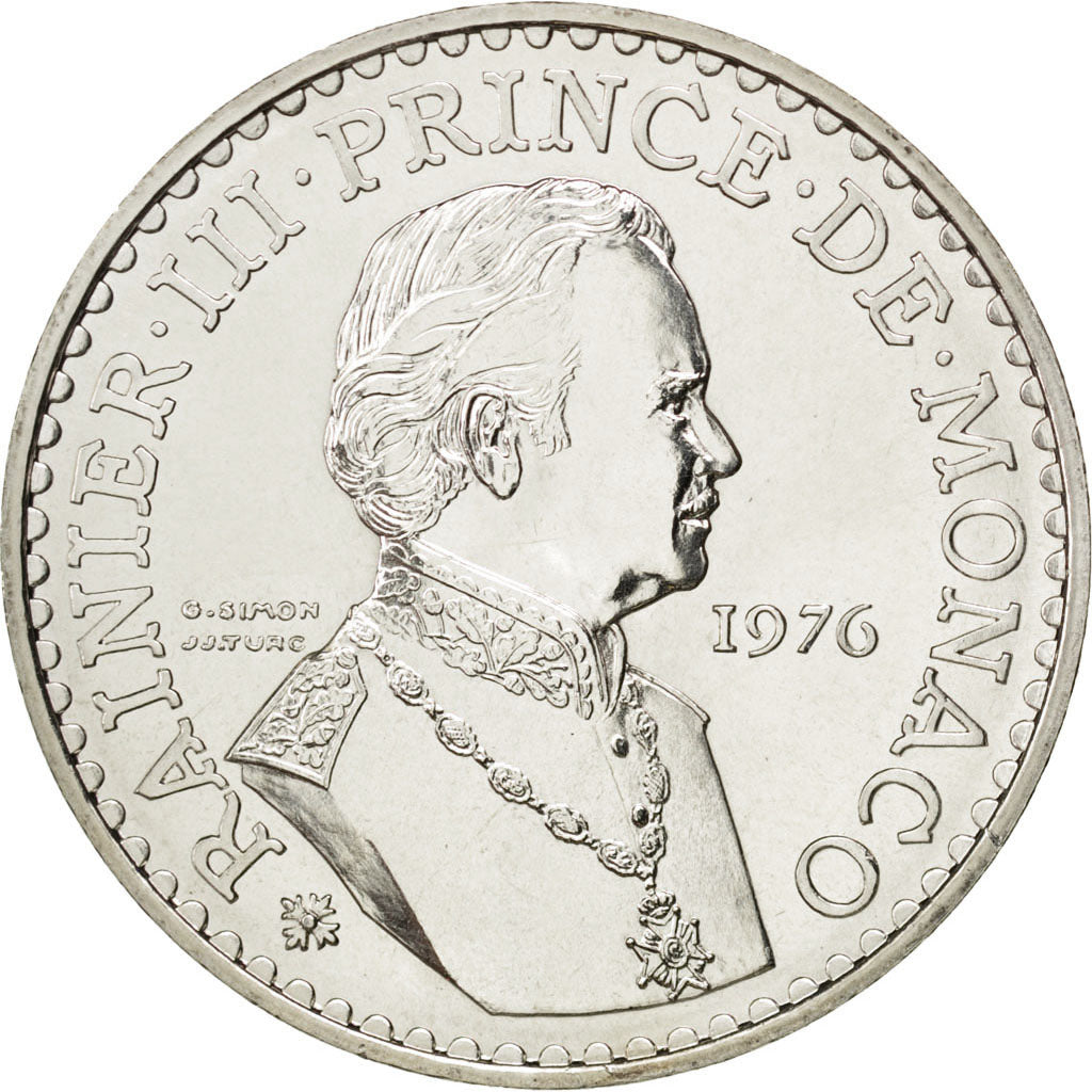 MONACO, 50 Francs, 1976, KM #152.2, MS(63), Silver, 41, Gadoury #162, 30.05