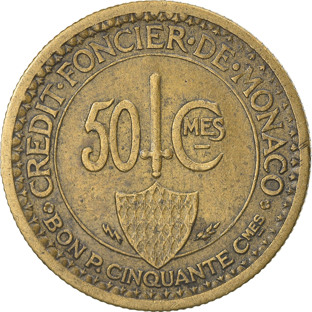 Coin, Monaco, Louis II, 50 Centimes, 1926, Poissy, VF(30-35), Aluminum-Bronze