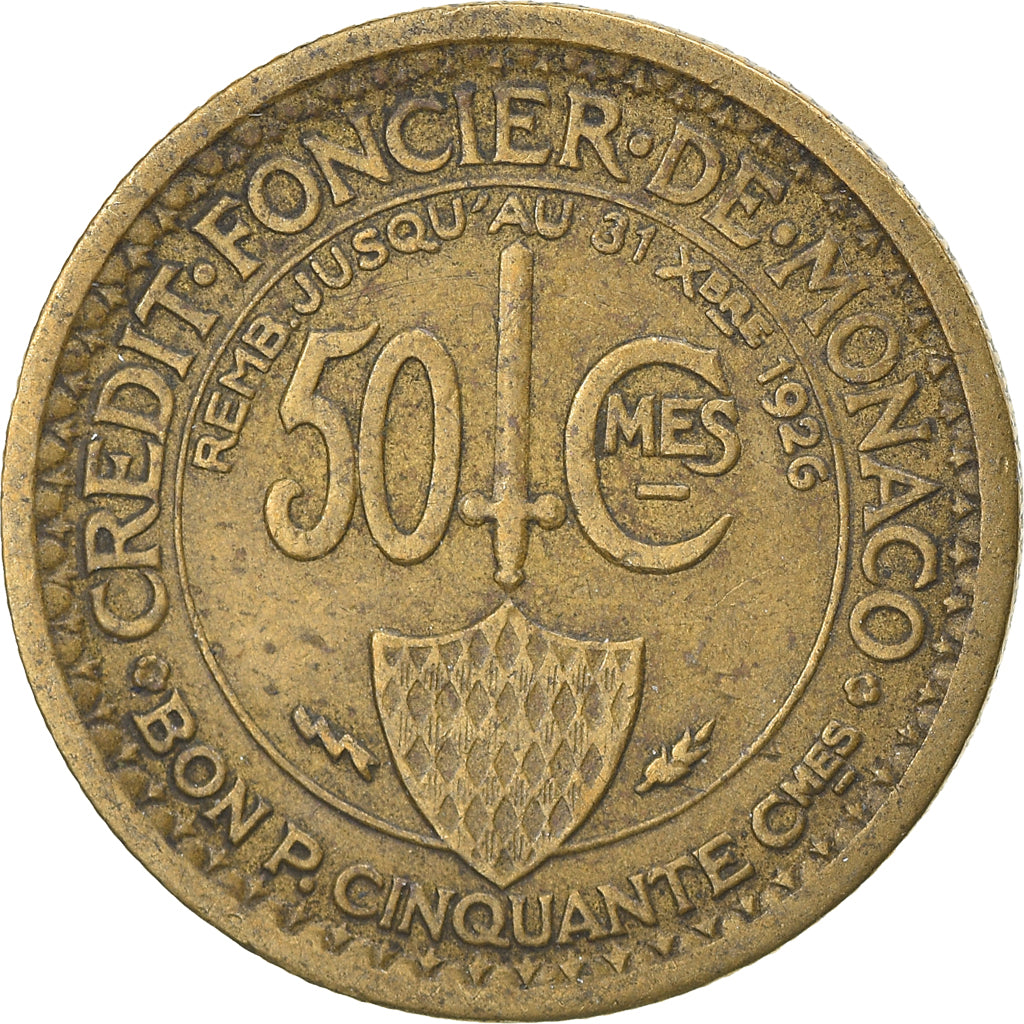 Coin, Monaco, Louis II, 50 Centimes, 1924, Poissy, VF(30-35), Aluminum-Bronze