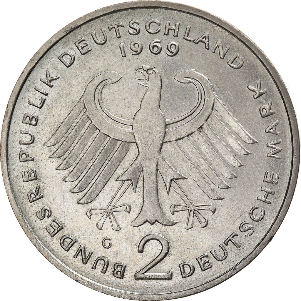 Coin, GERMANY - FEDERAL REPUBLIC, 2 Mark, 1969, Karlsruhe, EF(40-45)
