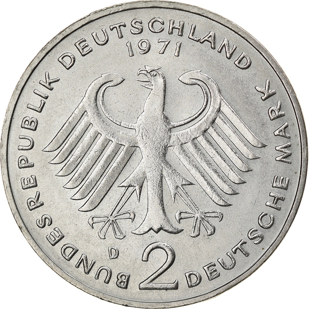 Coin, GERMANY - FEDERAL REPUBLIC, 2 Mark, 1971, Munich, EF(40-45), Copper-Nickel