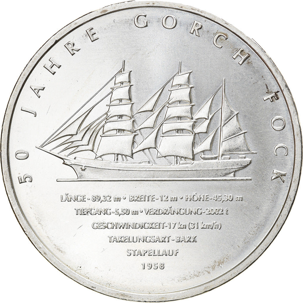 République fédérale allemande, 10 Euro, Gorch Fock, 2008, Hambourg, FDC