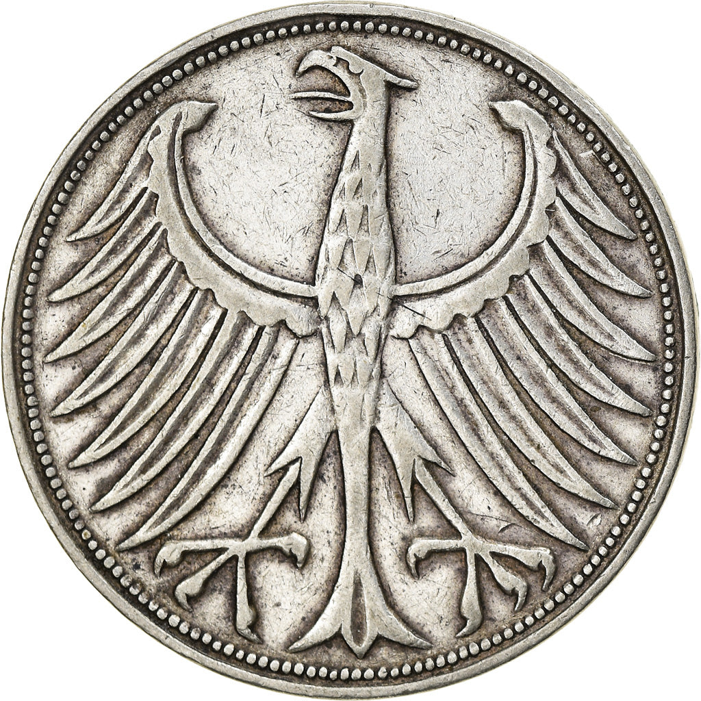 Coin, GERMANY - FEDERAL REPUBLIC, 5 Mark, 1951, Stuttgart, EF(40-45), Silver