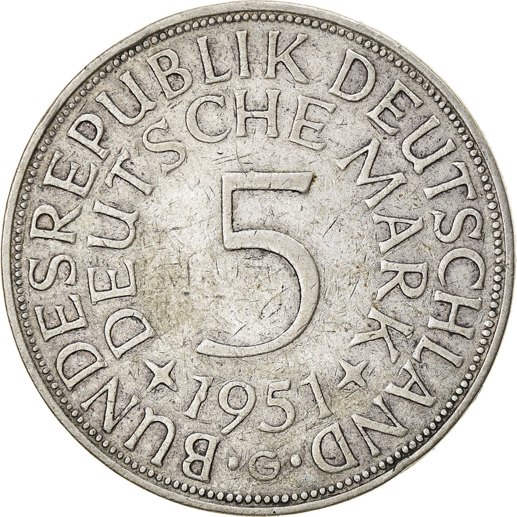 Moneta, GERMANIA - REPUBBLICA FEDERALE, 5 Mark, 1951, Karlsruhe, BB, Argento