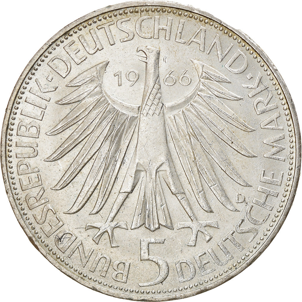 Coin, GERMANY - FEDERAL REPUBLIC, 5 Mark, 1966, Munich, Germany, AU(55-58)