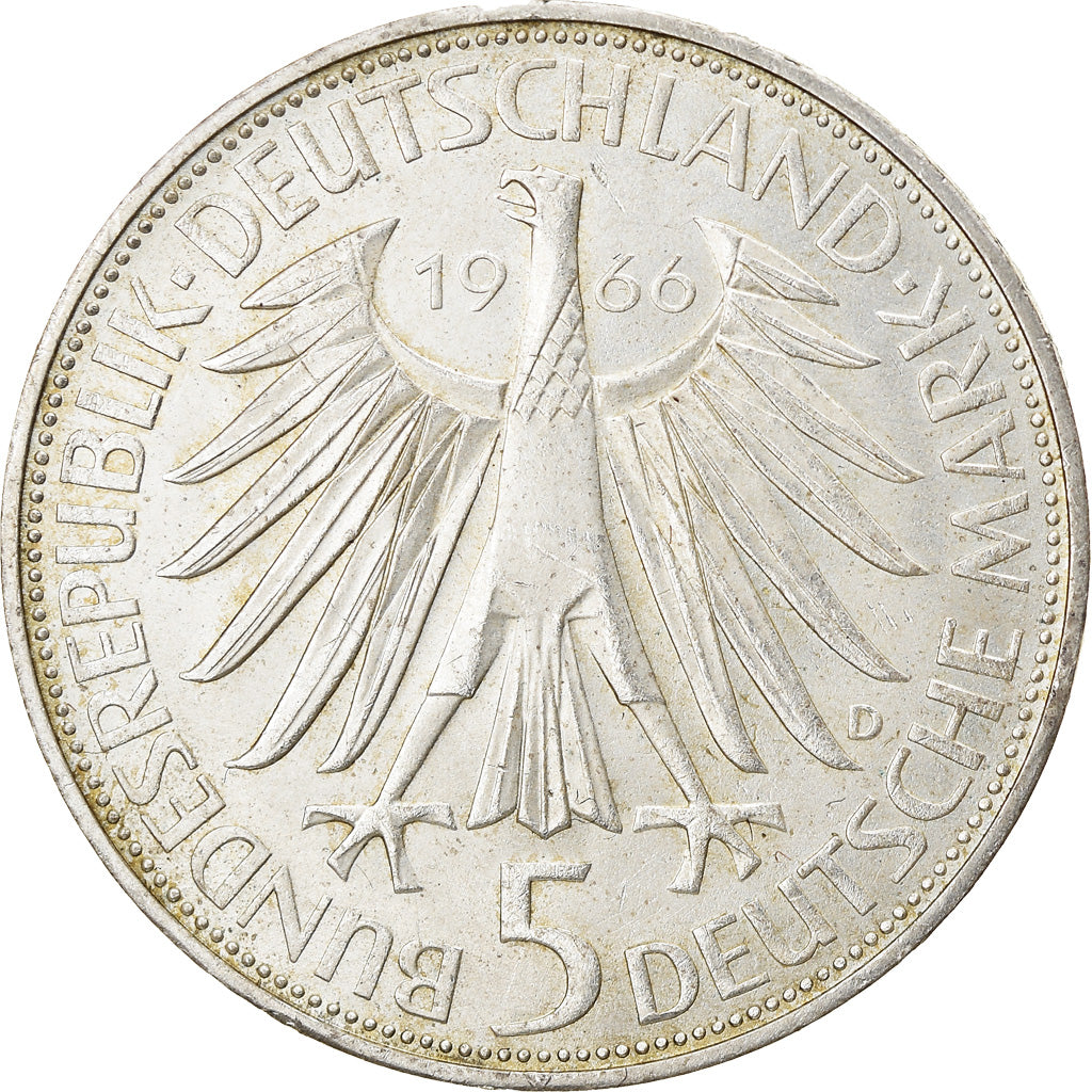 Moeda, ALEMANHA - REPÚBLICA FEDERAL, 5 Mark, 1966, Munich, Germany, AU(55-58)