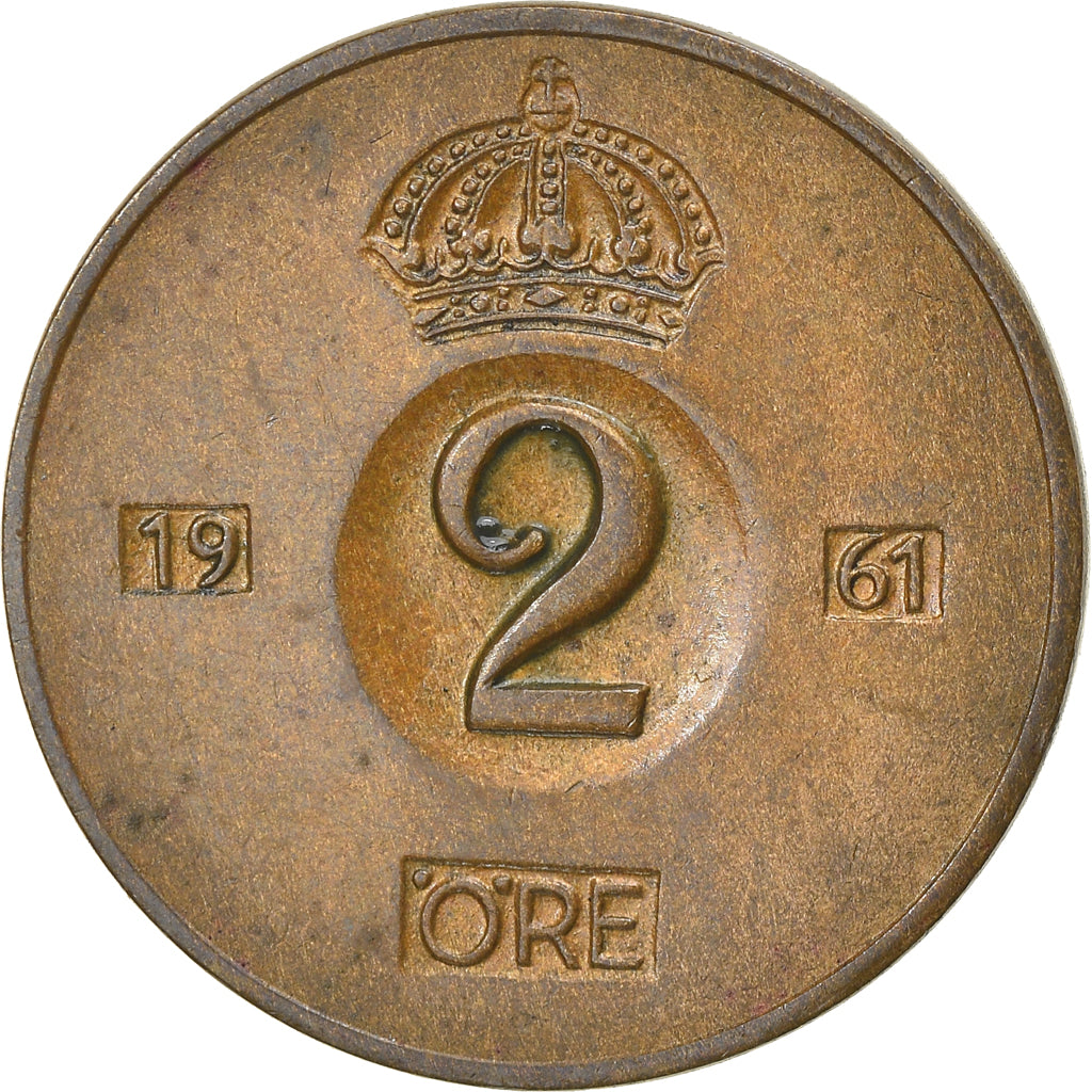 Coin, Sweden, Gustaf VI, 2 Öre, 1961, EF(40-45), Bronze, KM:821
