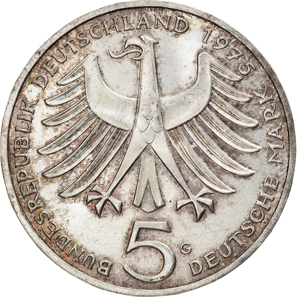 Coin, GERMANY - FEDERAL REPUBLIC, 5 Mark, 1975, Karlsruhe, Germany, EF(40-45)