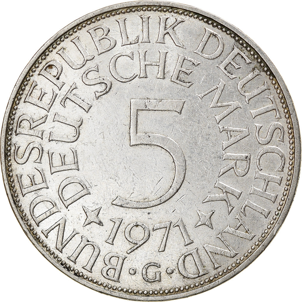 Moneta, GERMANIA - REPUBBLICA FEDERALE, 5 Mark, 1971, Karlsruhe, BB, Argento