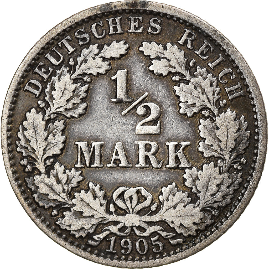 Coin, GERMANY - EMPIRE, 1/2 Mark, 1905, Berlin, EF(40-45), Silver, KM:17
