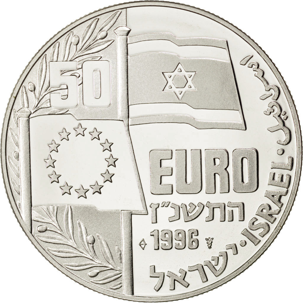 ISRAEL, 50 Euro, 1996, KM #19, MS(63), Silver, 25.16