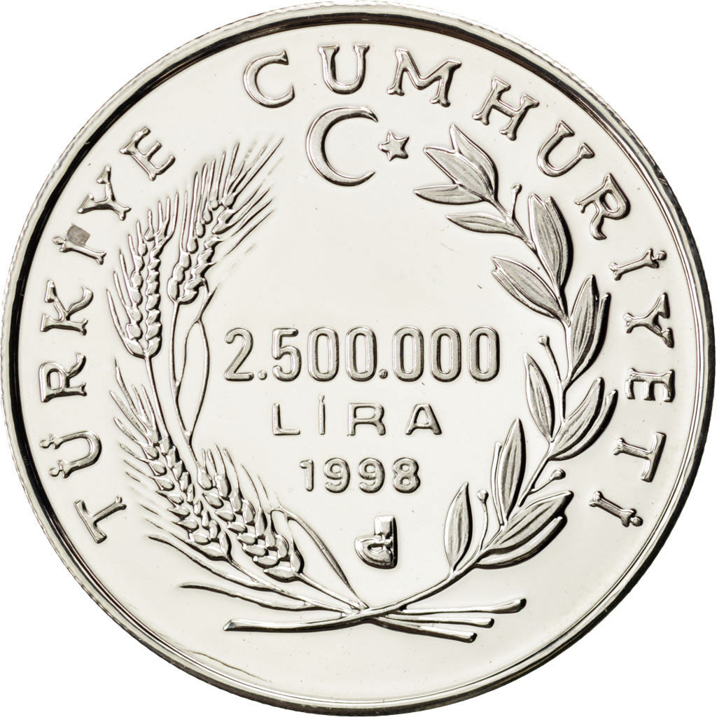 Coin, Turkey, 2500000 Lira, 1998, Istanbul, MS(63), Silver, KM:1084