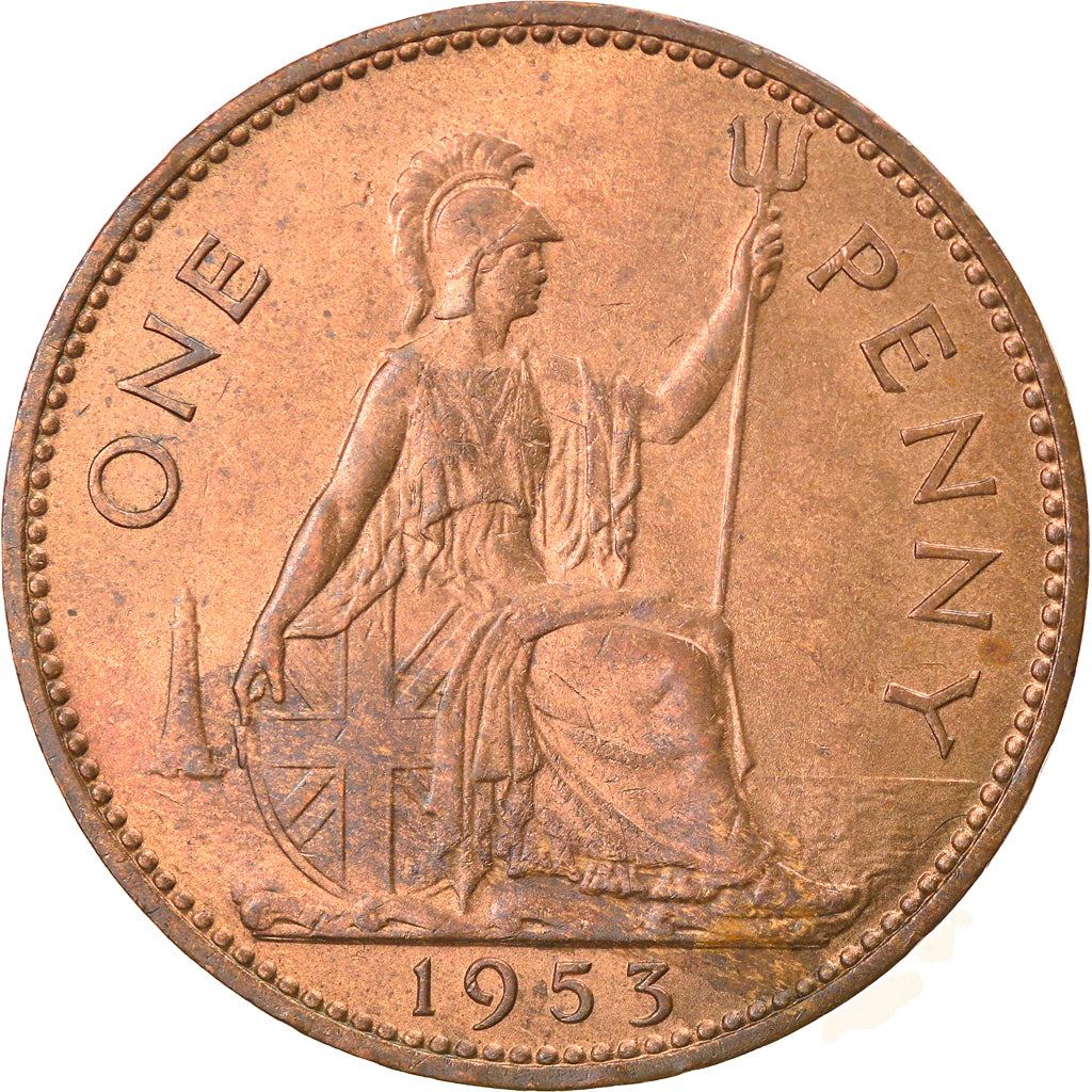 Coin, Great Britain, Elizabeth II, Penny, 1953, VF(30-35), Bronze, KM:883