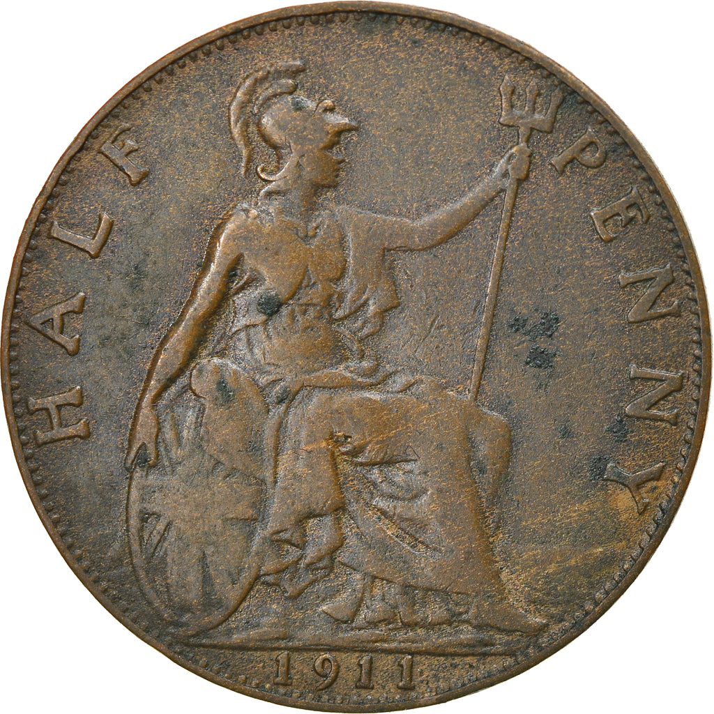 Coin, Great Britain, George V, 1/2 Penny, 1911, VF(30-35), Bronze, KM:809