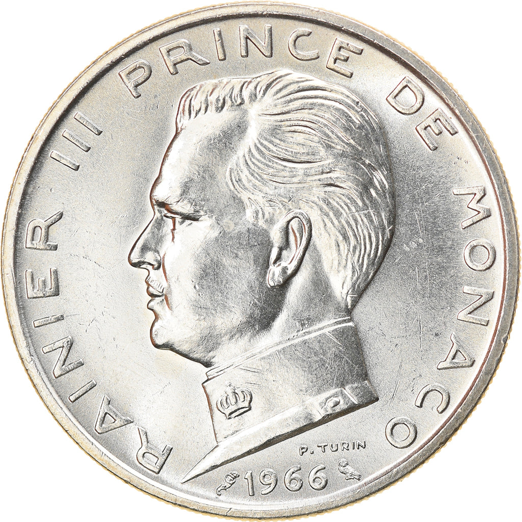 Coin, Monaco, Rainier III, 5 Francs, 1966, MS(63), Silver, KM:141, Gadoury:MC