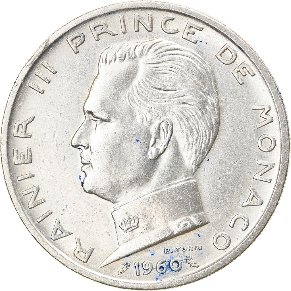 Coin, Monaco, Rainier III, 5 Francs, 1960, AU(50-53), Silver, KM:141, Gadoury:MC