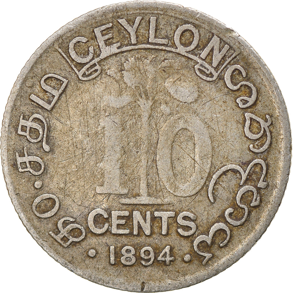 Coin, Ceylon, Victoria, 10 Cents, 1894, VF(30-35), Silver, KM:94