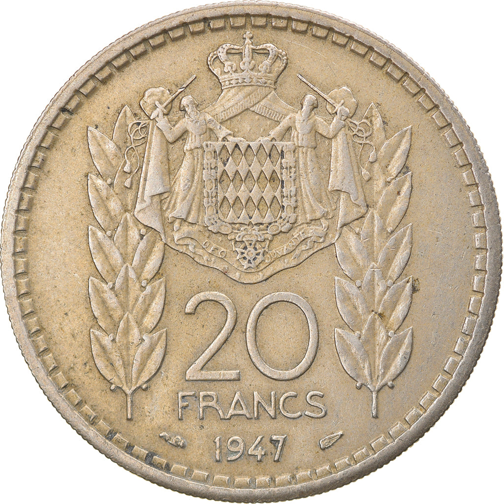 Coin, Monaco, Louis II, 20 Francs, Vingt, 1947, VF(30-35), Copper-nickel