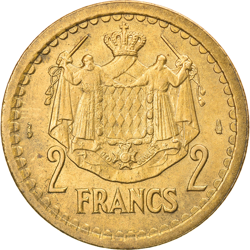 Monnaie, Monaco, Louis II, 2 Francs, 1945, TTB, Aluminum-Bronze, Gadoury:MC134