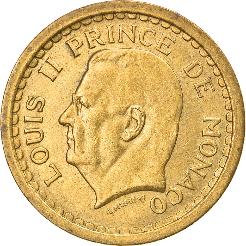 Coin, Monaco, Louis II, 2 Francs, 1945, VF(30-35), Aluminum-Bronze, KM:121a