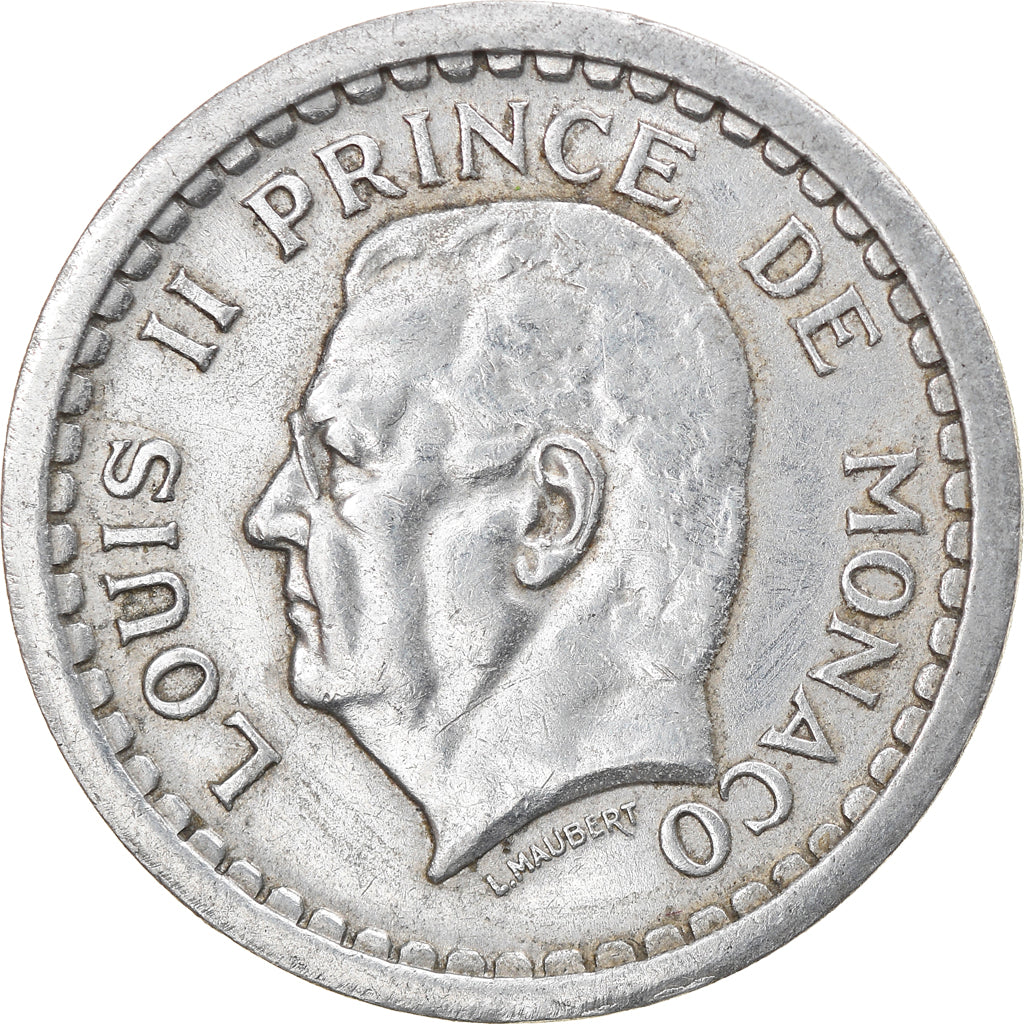 Coin, Monaco, Louis II, 2 Francs, 1945, AU(50-53), Aluminum, KM:121