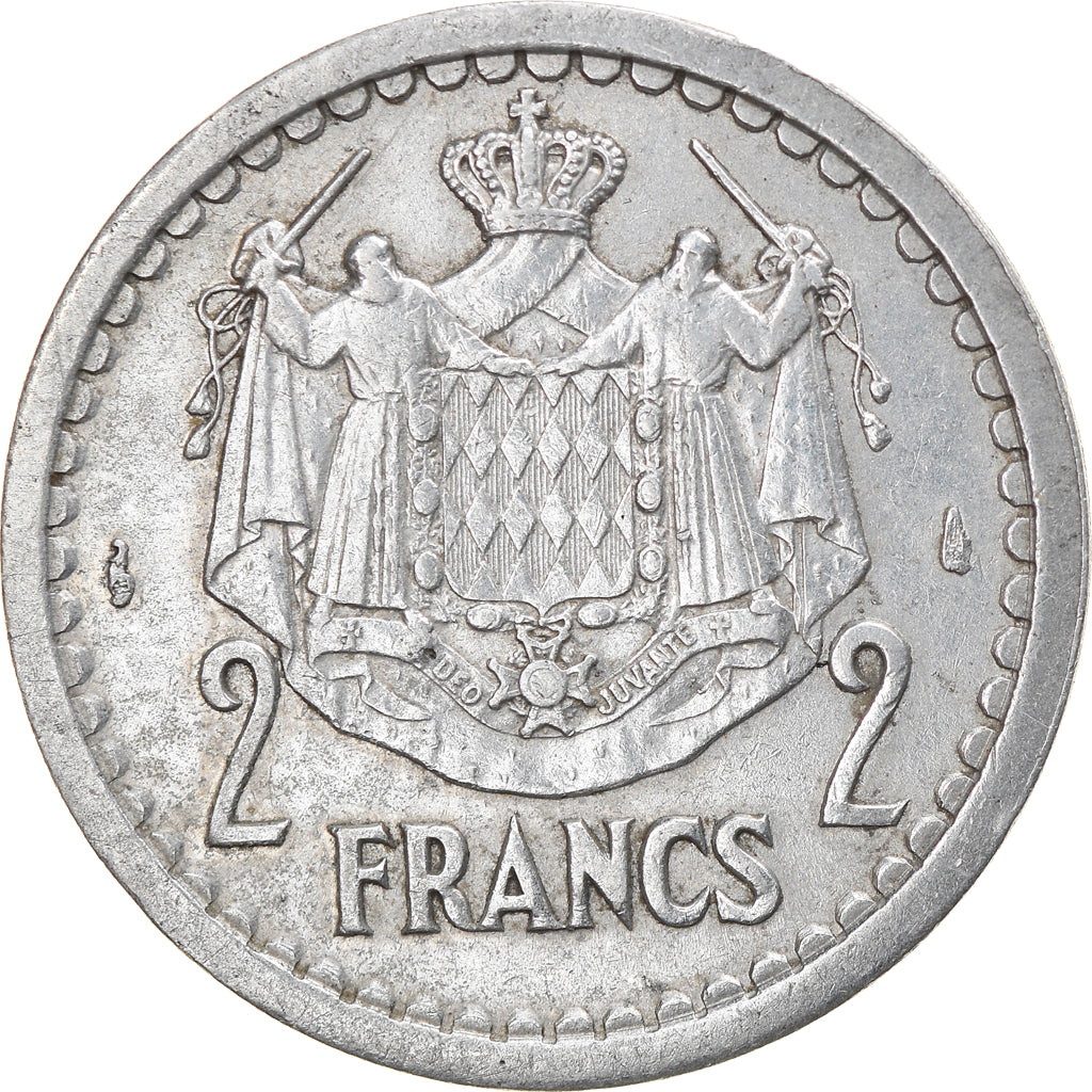 Coin, Monaco, Louis II, 2 Francs, 1945, AU(50-53), Aluminum, KM:121