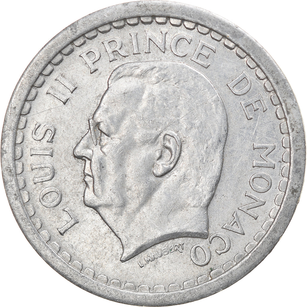 Coin, Monaco, Louis II, 2 Francs, 1945, EF(40-45), Aluminum, KM:121