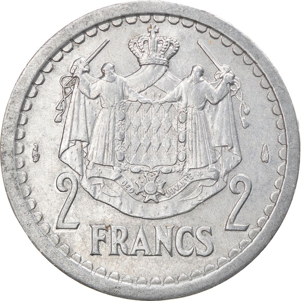 Coin, Monaco, Louis II, 2 Francs, 1945, EF(40-45), Aluminum, KM:121