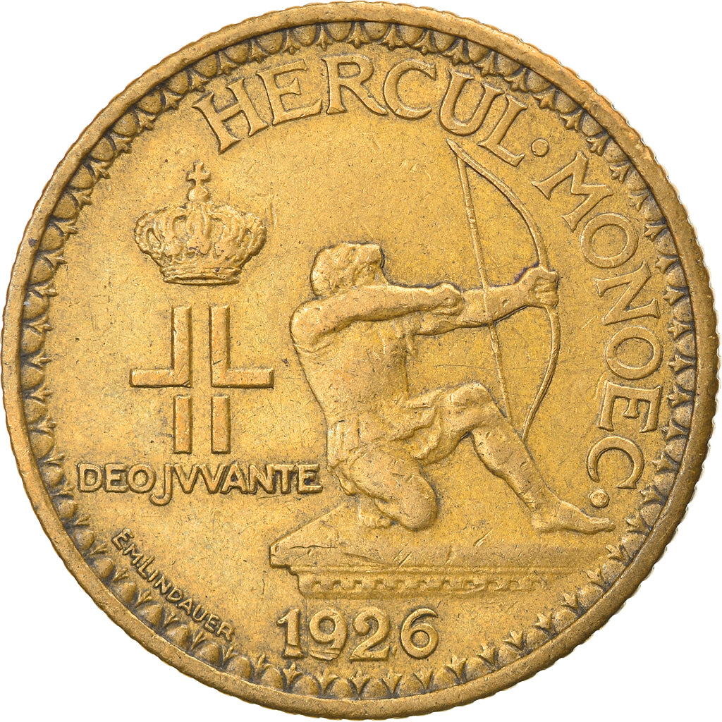 Coin, Monaco, Louis II, 2 Francs, 1926, Poissy, EF(40-45), Aluminum-Bronze