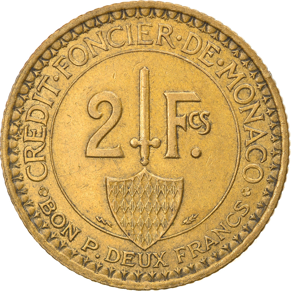 Coin, Monaco, Louis II, 2 Francs, 1926, Poissy, EF(40-45), Aluminum-Bronze