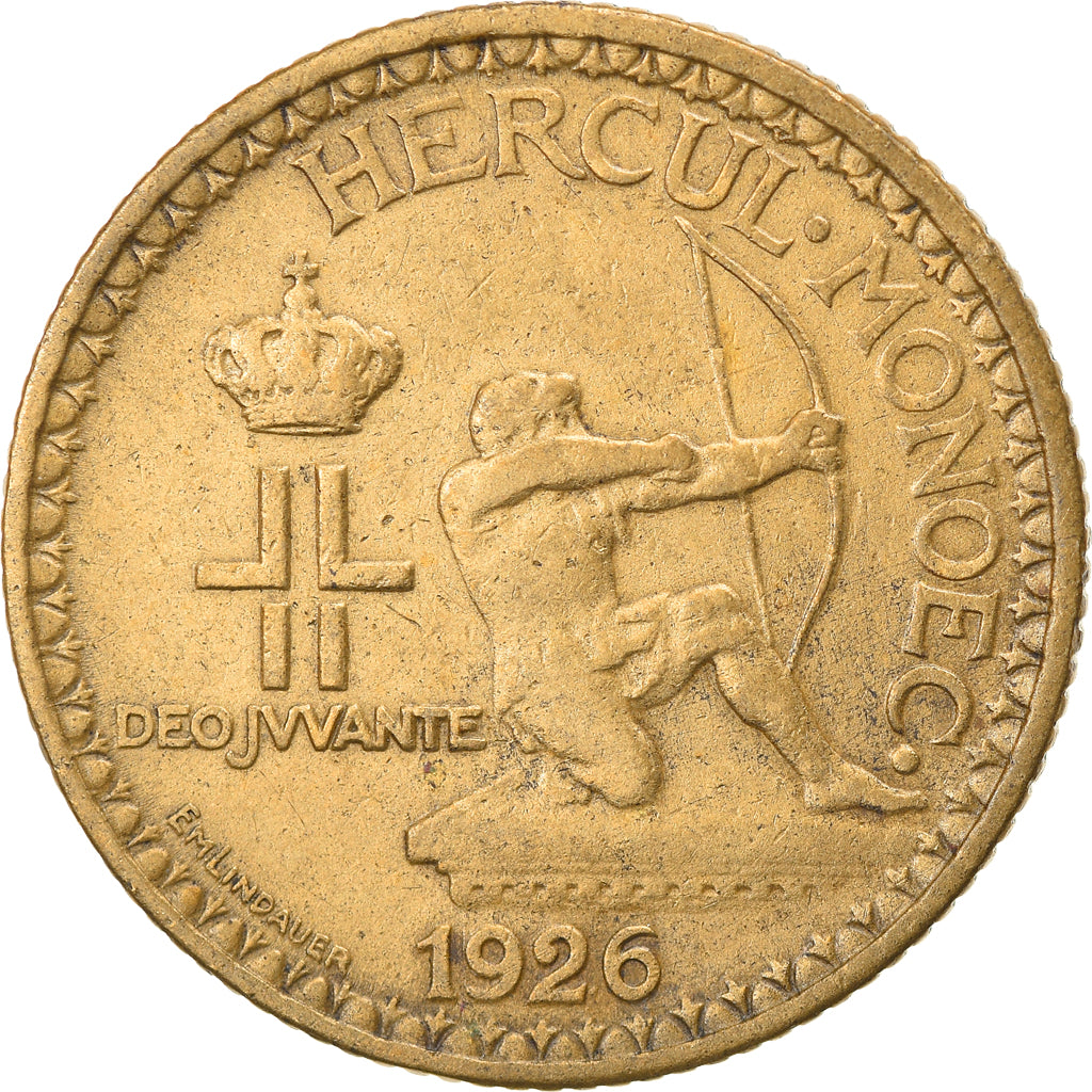Moneta, Monaco, Louis II, 2 Francs, 1926, Poissy, VF(30-35), Aluminium-Brąz