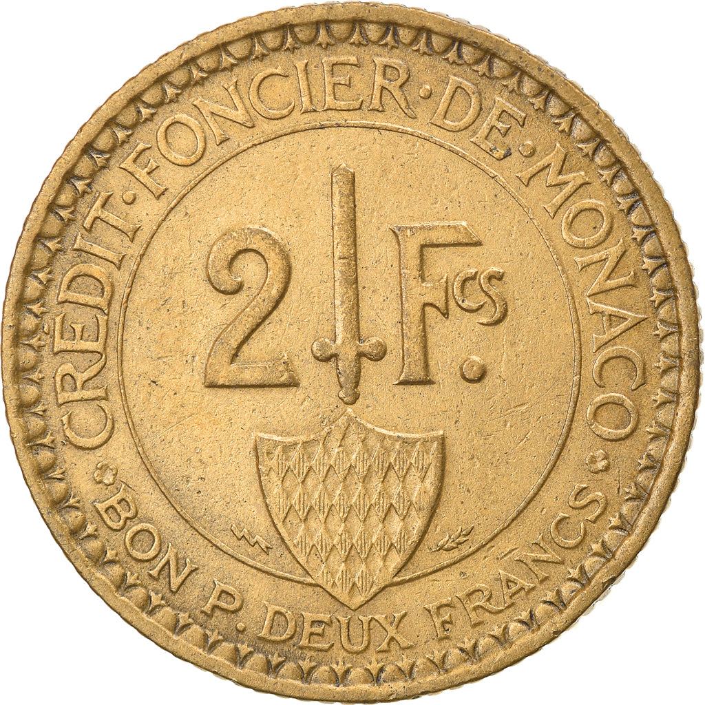 Moneta, Monaco, Louis II, 2 Francs, 1926, Poissy, VF(30-35), Aluminium-Brąz