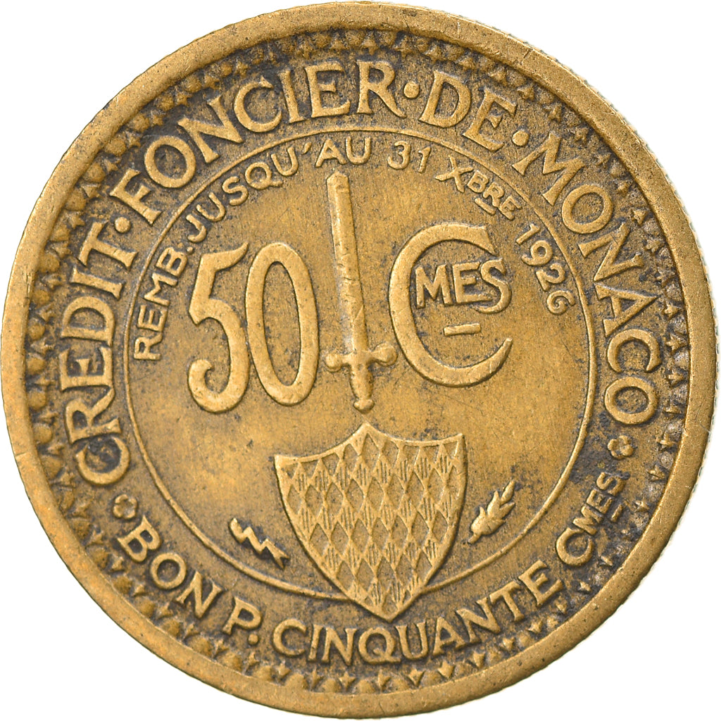 Coin, Monaco, Louis II, 50 Centimes, 1924, Poissy, VF(30-35), Aluminum-Bronze