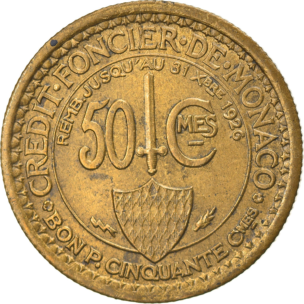 Coin, Monaco, Louis II, 50 Centimes, 1924, Poissy, EF(40-45), Aluminum-Bronze