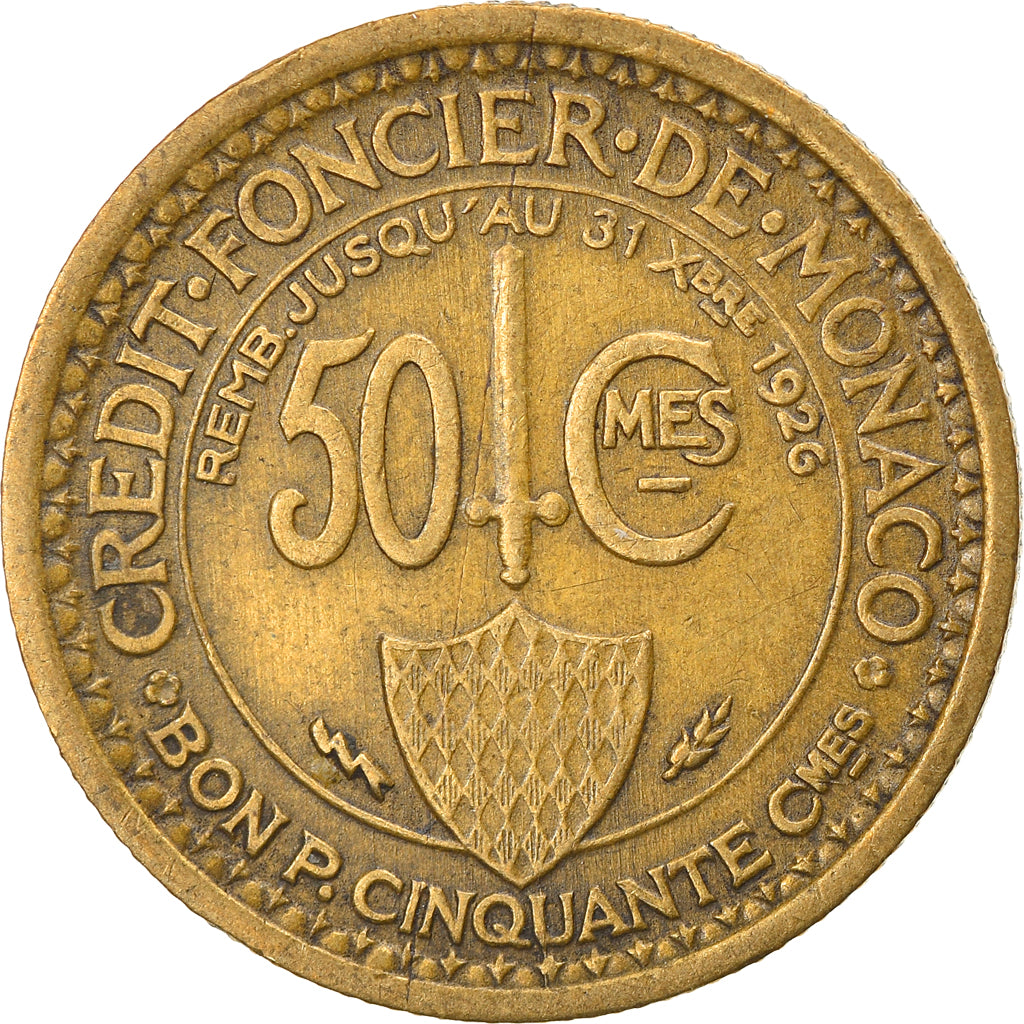 Coin, Monaco, Louis II, 50 Centimes, 1924, Poissy, VF(30-35), Aluminum-Bronze