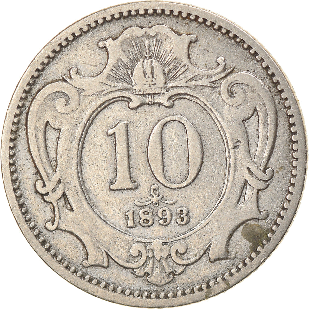 Coin, Austria, Franz Joseph I, 10 Heller, 1893, VF(30-35), Nickel, KM:2802