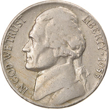 Coin, United States, Jefferson Nickel, 5 Cents, 1953, U.S. Mint, Denver